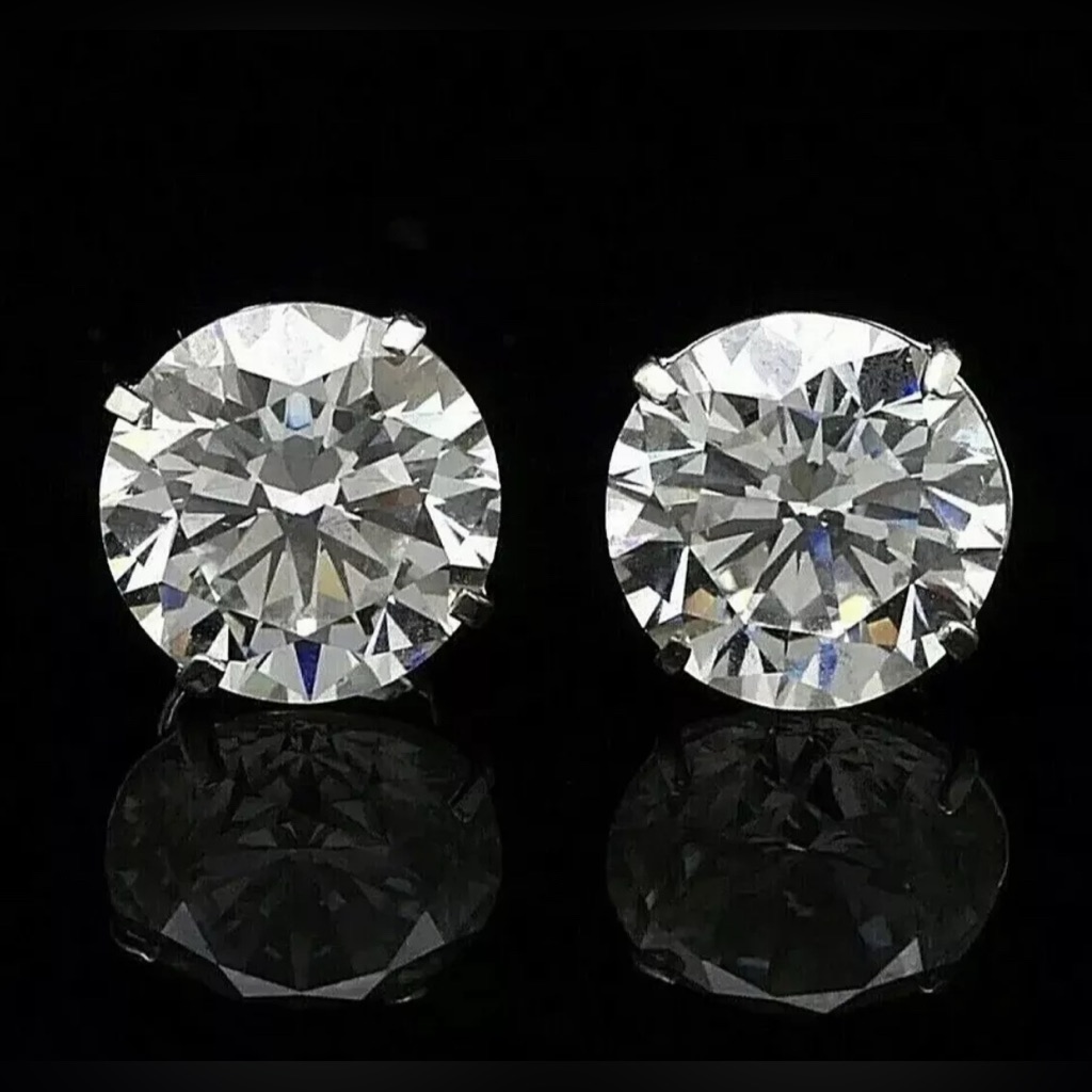 8 Ct Round Cut Vvs1/D Lab Created Big Stud Earring 14k White Gold 10mm Push Back
